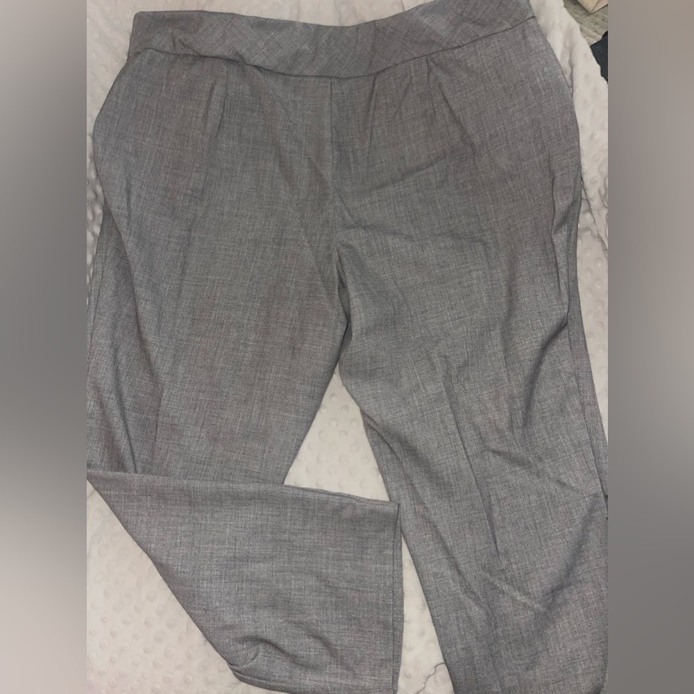 Women’s grey dress pants with stretch waist band